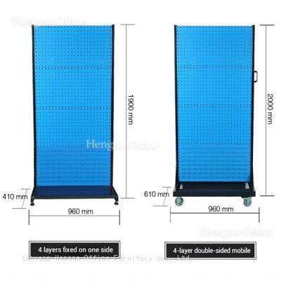 Space Saving Rolling Hardware Tool Display Stand with Metal Pegboard for Retail Store & DIY Workshop Showroom - Hengna