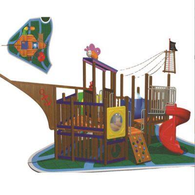 Non-standard Customized Outdoor Wooden Pirate Ship and Rosewood Slide Amusement Equipment for Children's Playground in the Park