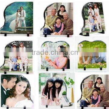 Hot sale sublimation printing rock photo frame with footstand , black Rock Slate Photo