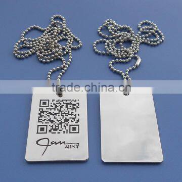 custom metal Engraved QR code dog tag with necklace