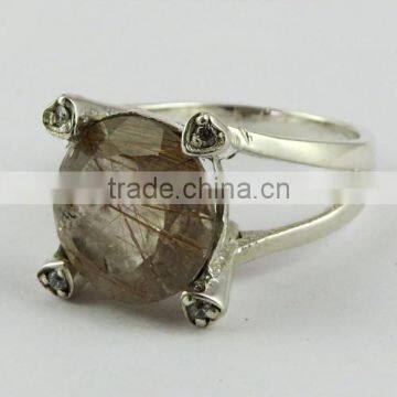 Cloud Of Desire Golden Rutile CZ Ring, Oxidized Silver Jewelry, Online Silver Jewelry