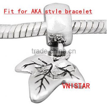 Vnistar dangle beads leaf shaped charm beads fit for AKA European bracelet wholesale PBD301