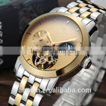 2015-2016 fashion All Stainless Steel skeleton watches mens made in china