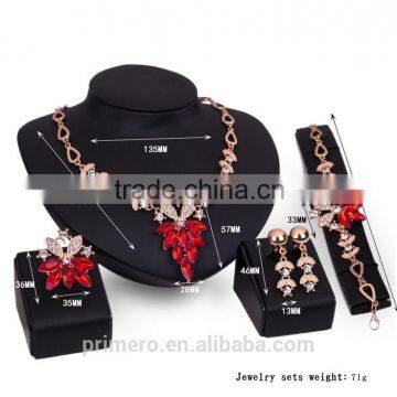 Hot Sale African Wedding 18k Gold Plated Red Crystal Flower Shape Bridal Jewelry Sets photo-2
