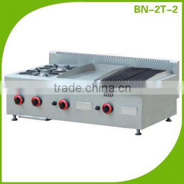 Table Top 2 Burners Gas Range With Griddle and Lava Rock Grill Combination BN-2T-2