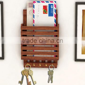 2015 new design bamboo Letters Holder hang on the wall with key holder bamboo letter rack