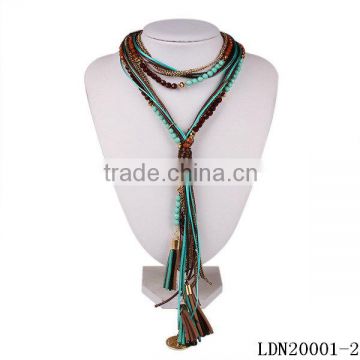 Bohemia seed beads chain suede tassel fashion pendant necklace