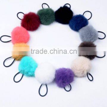 2015 Hot Sale New Design Handmade Rabbit Ear Fur Ball Elastic Hair Band