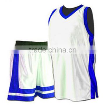 100% Polyester Basketball Uniform, Shirt, Shorts White with Royal Blue Trims & Panels