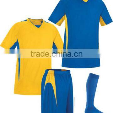 Soccer Shirt Shorts and Socks made of 100% Polyester Micro Moisture Wicking fabric Home & Away in Royal Blue and Yellow colors