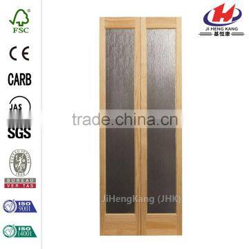 36 in. x 80 in. Rain Decorative Glass/Wood Pine Interior Bi-fold Door