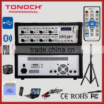 professional audio mixer console with USB, SD, LCD player, 5 band EQ and bluetooth.