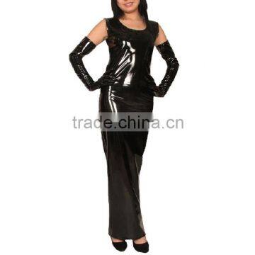 black Coated unisex Sexy Punk Catsuit Romper bodysuit jumpsuits Clubwear Stripper cosplay halloween Shiny Gothic dress