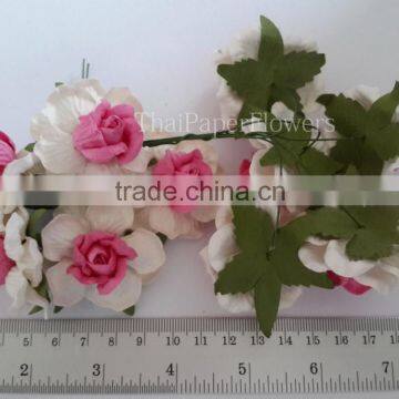 White Pink 2 Tone Large Handmade Mulberry Paper Flower, Wedding Party, Scrap-booking Crafts photo-2