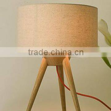 Modern Tripod Wood Table Lamp With Fabric Drum Shade