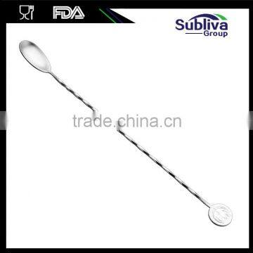 Novelty Stainless Steel 304 Flat Disc Twisted Cocktail Mixer Spoon
