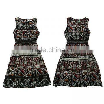 New Promotion Latest Dress Designs Black Sleeveless Printed Slim Button Belt Decoration Lady Fashion Dress photo-3