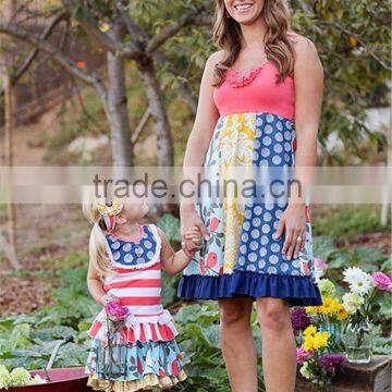 White and Blue Floral Summer Dress Cotton Sleeveless With Flutter Daily Wearing Outfits photo-5
