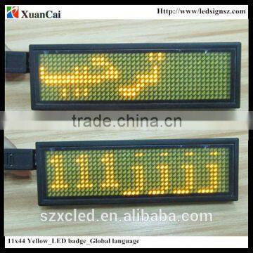 Yellow color Worldwide language 11X44Y 5V USB + Rechargeable battery mini LED display/LED name card/LED tag /Led badge