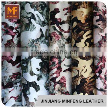 Soft microfiber woven custom camouflage pattern pu coated leather