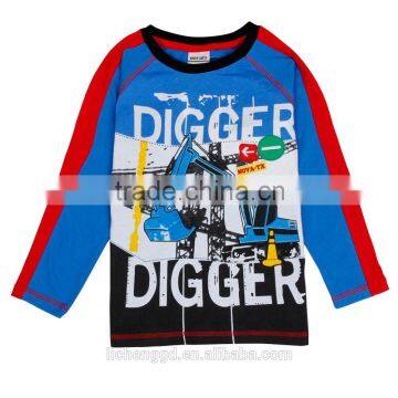 (A6142) 2-6y baby clothing boutique digger pattern design casual baby boy t shirt long sleeve kids wear