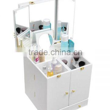 Oversized Mirror Cover Wooden Desktop Jewelry Skin-care Products Cosmetic Storage Box With Open Front photo-3