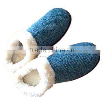 Popular blue fur patchwoek Plush Surrounded warm Slipper For Men