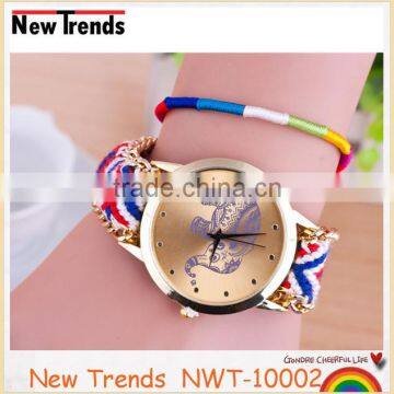New Design Colorful Braid Rope Geneva Elephant Watch Weave Chain Bracelet Watch photo-3