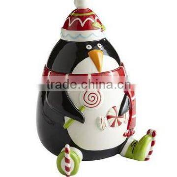 Christmas penguin cookie jar