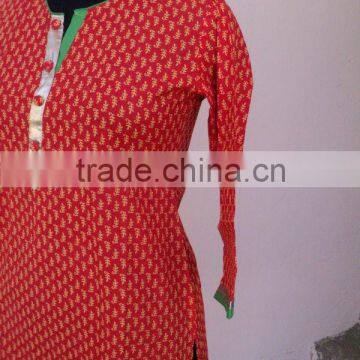 Red printed Cotton Tunics , jaipur made kurtis & tunics for woman, Jaipur special tunics