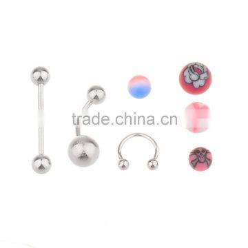 3 Pieces Body Piercing suit Match 4 Balls includes Nose Piercing/Labret/Belly Button Naval Ring