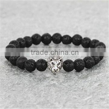 Women Men Black Lava Stone Bracelet Silver And Gold Plated Lion Head Bracelet 8MM Beads Fashion Bracelet