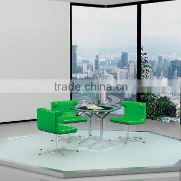 glass Small Round Office Meeting Table with Metal Legs in Office Furniture Simple Combination glass Meeting Table PT-M0502