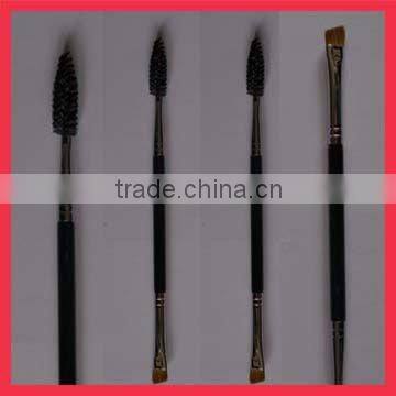 Double end eye brush with mascara brush and small angle brush