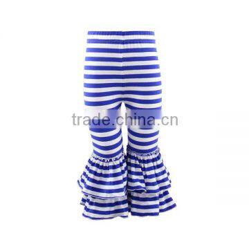 Wholesale 2016 Fashion Little Girls Dark Blue White Striped Pants with Bigger Ruffle children Kids Cotton Double Ruffle Pants