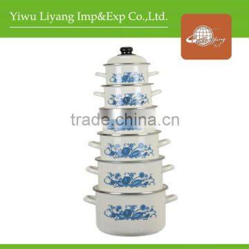 BlueDecal Enamel Pot 6 pcs Set Cast Iron Casserole Stew Pan