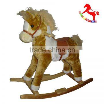 74*30*58cm wooden plush rocking horse with sounds and tail moveable