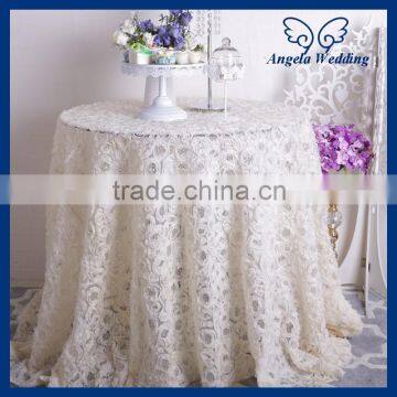 CL049B New arrival 2015 elegant wedding round light champagne rosette chiffon floral table cloth with sequin