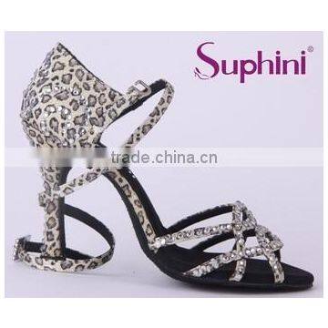 Suphini Leopard Latin Shoes, Satin Latin dance shoes