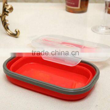 Blue Kitchen Foldable 1 Compartment Silicne Lunch Box photo-3