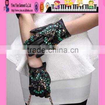 Hot Good Crystal Gloves Leather Handmade Crystal Gloves