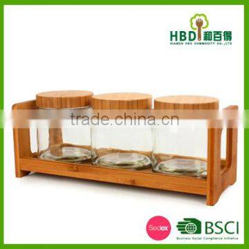 Airtight Glass Canister /mason Jar Set With Rotatable Bamboo Rack