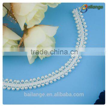 Fancy design bridal pearl beaded lace trimming for wedding dress