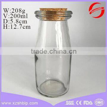 200ml glass milk bottles with cork lid