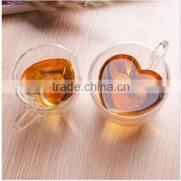 180ml/240ml creative Boronsilicon Heat resistant heart-shaped double wall glass tea cup,coffee cup