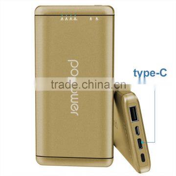 Li-polymer 10000mah portable power bank with type c fast charging 2.0 USB