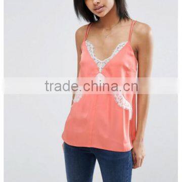 Sexy Spaghetti Strap Design Lace Insert Latest Fancy Tops Girls