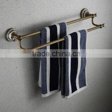 2016 new design bathroom brass ,ceramic double towel bar/ towel rod / towel rail accessories with crystal hook