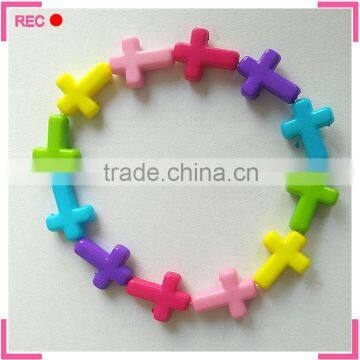 Plastic bracelet blanks with colorful beads, cross beads religious bead bracelets