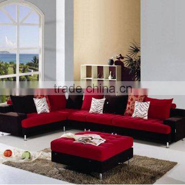 red and black l shaped fabric sofa set